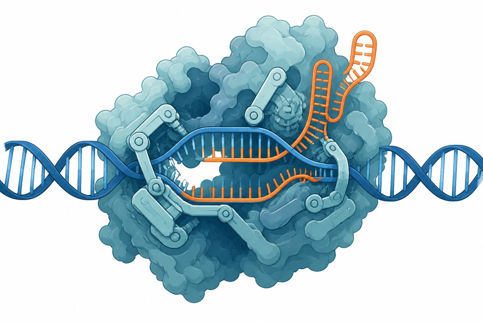Cas9 分子機器抓住 DNA 與 guide RNA